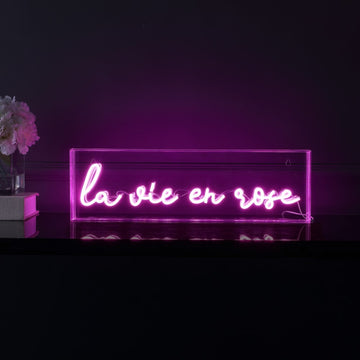 La Vie En Rose Contemporary Glam Acrylic Box USB Operated LED Neon Light - JONATHAN Y